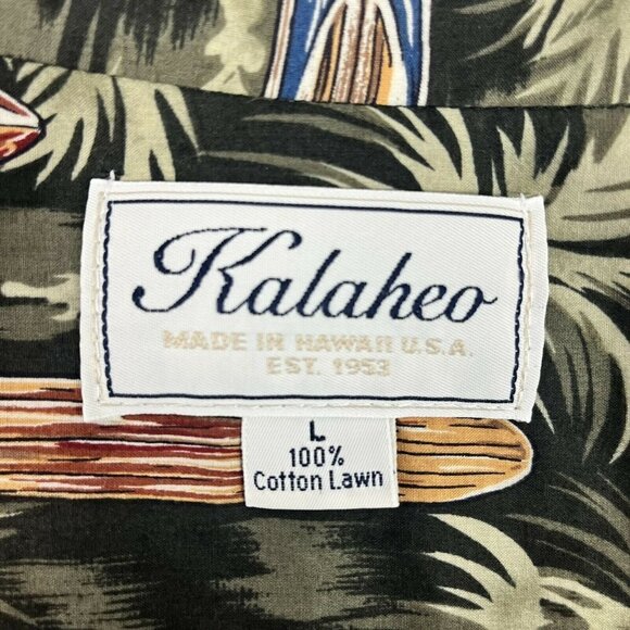 Kalaheo Mens Surfboard Palm Trees Hawaiian Shirt Green Large - Picture 7 of 8